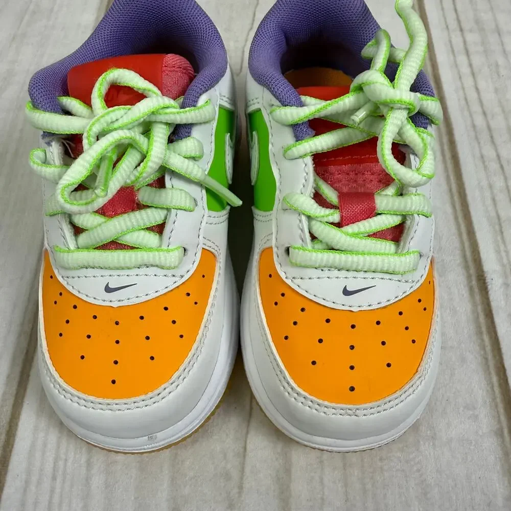 Nike Air Force 1 Toddler Shoes‎ White Orange Green Purple Yellow Size 6C